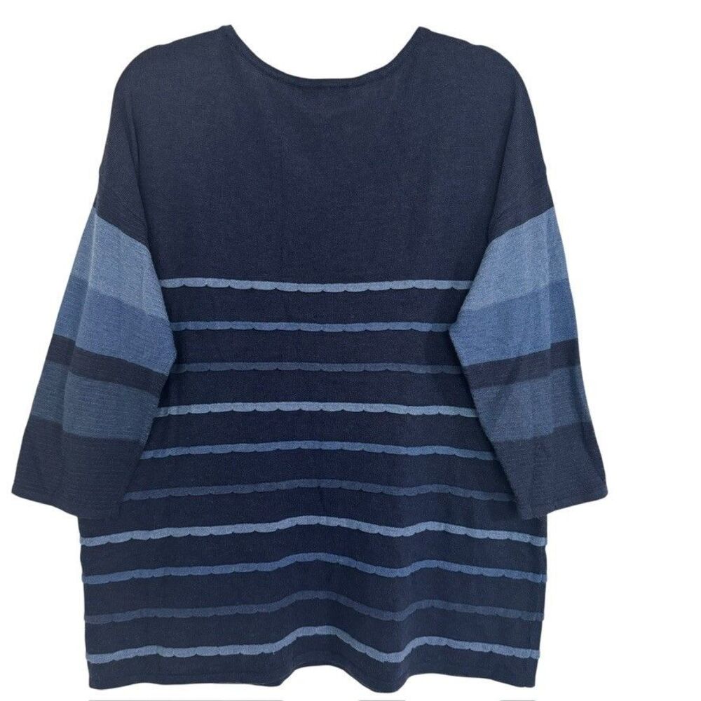 Chico's Women's Size 2 12 LARGE Touch of Cashmere Striped Sweater Indigo Blue - Picture 3 of 5